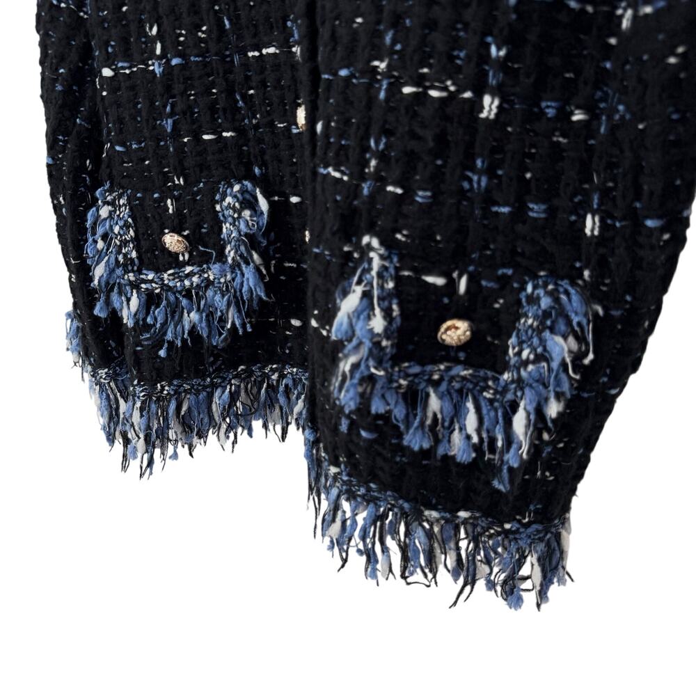 NEW NWT Creation Sz XL Navy Blue Tweed Fringe Cardigan Sweater Top Christmas - Picture 9 of 10